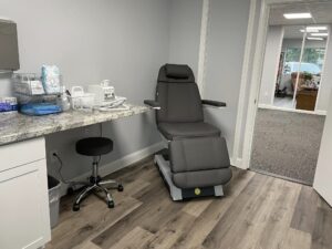 Healthcare office at Fundamental Footcare with comfortable chair for service delivery