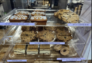 Baked treats in bakery case at Sip House in Freeport