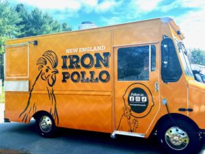 The orange food truck of New England Iron Pollo